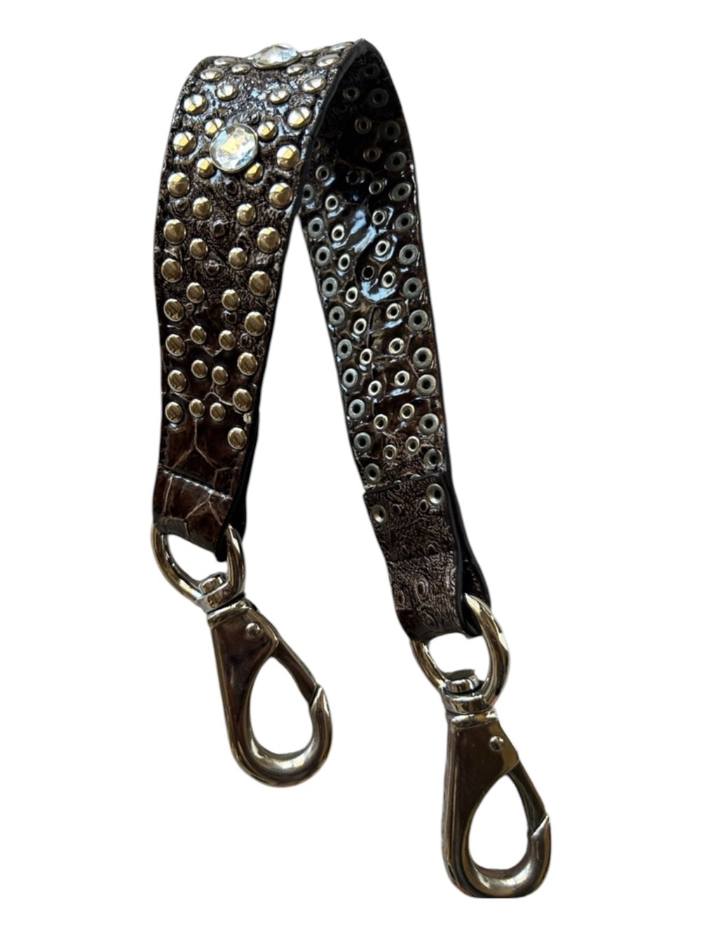 Country Western Rhinestone & Silver Grommet Replacement Purse Strap Brown
